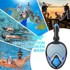 Devilfish Full Face Snorkel Mask Adults, Dry Top System Snorkeling Set with Foldable Sunglasses, 180 Degree Panoramic View Snorkel Gear, Scuba Diving Masks Anti-Leak & Anti-Fog