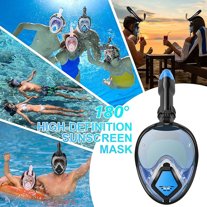 Devilfish Full Face Snorkel Mask Adults, Dry Top System Snorkeling Set with Foldable Sunglasses, 180 Degree Panoramic View Snorkel Gear, Scuba Diving Masks Anti-Leak & Anti-Fog