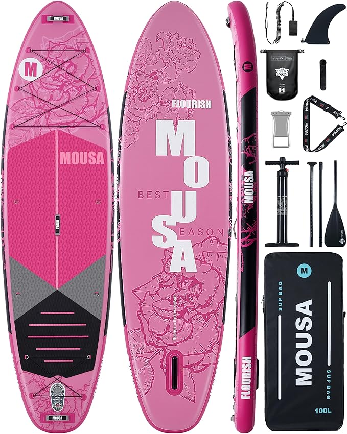 MOUSA 11'6“x35 Extra Wide Inflatable Stand Up Paddle Board, Stable Long SUP for 2 People/Family, Shoulder Strap, 3/5 Handles, 100L Backpack, All-Round Sup Board, Removeable Fin
