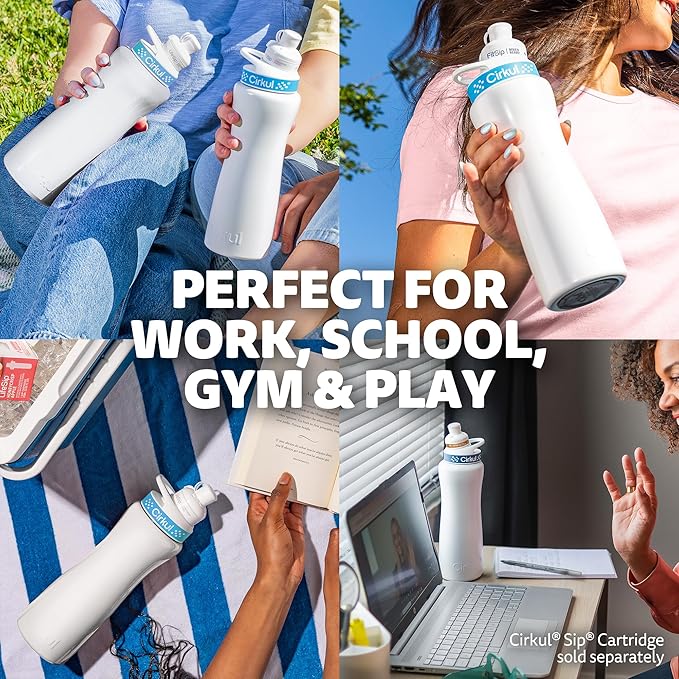 Cirkul 32oz. Rose Gold Stainless Steel Water Bottle Starter Kit with Rose Gold Lid and 2 Flavor Cartridges (1 LifeSip Strawberry, 1 GoSip Passion Fruit Dragon Fruit) No Sugar, Zero Calorie Drink Mix