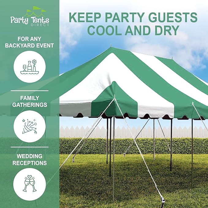 Party Tents Direct 20'x30' Weekender Canopy Pole Tent - Easy Up Canopy Tent with 120 Person Capacity - Outdoor Canopies for Parties, Weddings, & Events (Green/White Top)