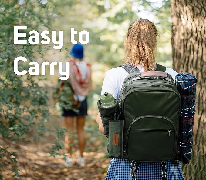 13 Piece Stainless Steel Family Cutlery Picnic Utensil Set with Travel Case for Camping | Hiking | BBQs - Includes Forks | Spoons | Knifes | Chopstick, Plus Nylon Commuter Case (Green)