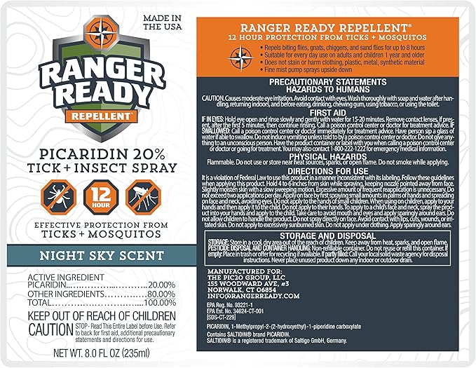 Ranger Ready Repellents Picaridin 20% Tick & Insect Repellent, Night Sky Scent Deet-Free Bug Spray, 8 Oz. (Pack of 3)