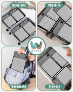 WTREE 4-Piece Packing Cubes Travel Accessories Set for Suitcases - Luggage Organizer Bags with Double Zipper - Mesh Top - Medium - Dark Grey