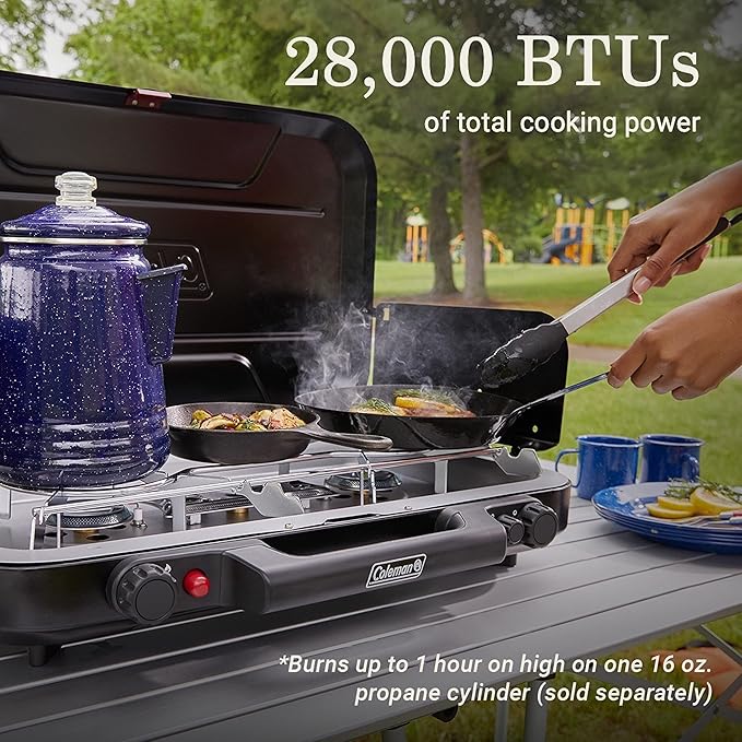 Coleman Classic 3-Burner Propane Camping Stove with InstaStart Ignition, Portable Cooktop with 3 Adjustable Burners & 28,000 BTUs of Power for Camping, Tailgating, Grilling, Hunting & More