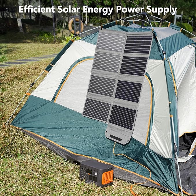 80W Foldable Solar Panel, Portable Solar Charger with 4 Ports (DC/USB-C/2xUSB-A) & 7-in-1 Connector, Waterproof & 23% High Efficiency for Camping RV, Compatible with Power Stations Phones