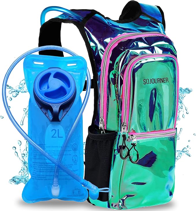 Sojourner Hydration Pack, Hydration Backpack - Water Backpack with 2l Hydration Bladder, Festival Essential - Rave Hydration Pack Hydropack Hydro for Hiking, Running, Biking, Festival Gear