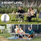 EVER ADVANCED Large Camping Table for 4-6 Person, Portable Folding Aluminum Table with Carrying Handle, Suitable for BBQ, Picnic, Camping and Indoor Use, Support up to 130LBS, Silver