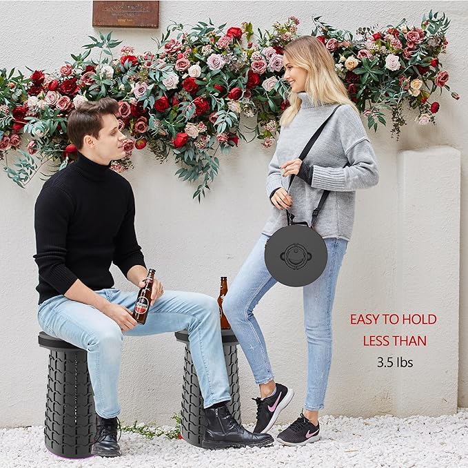 ALEVMOOM 2025 Upgraded XXL Collapsilbe Stool with Cushion,More Sturdy and Height 19.7“,D11.8”,Portable and Lightweight Adjustable Telescoping Stool for Camping Hiking BBQ Max Loading 1000Ibs