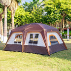 KTT Large Family Cabin Tent 10-12 Person,14.1X10X6.58ft,2 Rooms,3 Storage Pockets,2 Bay-Windows 3 Doors and 3 Windows with Mesh,Straight Wall,Waterproof,Double Layer,Big Tent for Outdoor,Camping