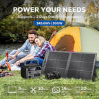 Portable Power Station with Solar Panel 100W - 345Wh LiFePO4 Battery Solar Generator 500W with for Camping RVs Travel Home Use Emergencies