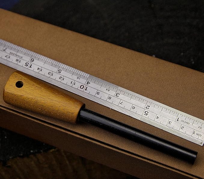 BA-KOR 5.9in Iron Rod Fire Classic Kit - 25,000+ Strike, 5500°F Spark, Waterproof Flint Steel with Wooden Handle and Sheath for Camping, Hiking, and Survival