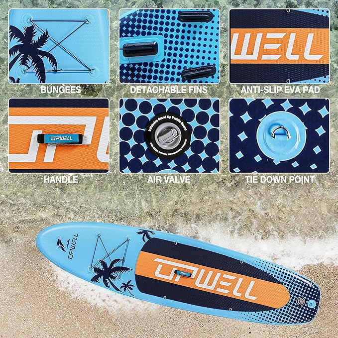 UPWELL 10'6"/11'/11'6" Inflatable Paddle Board, Stand Up Paddlboard for Youth & Adults, Stable Design, Premium SUP Accessories, Backpack, Leash, Hand Pump, Fins