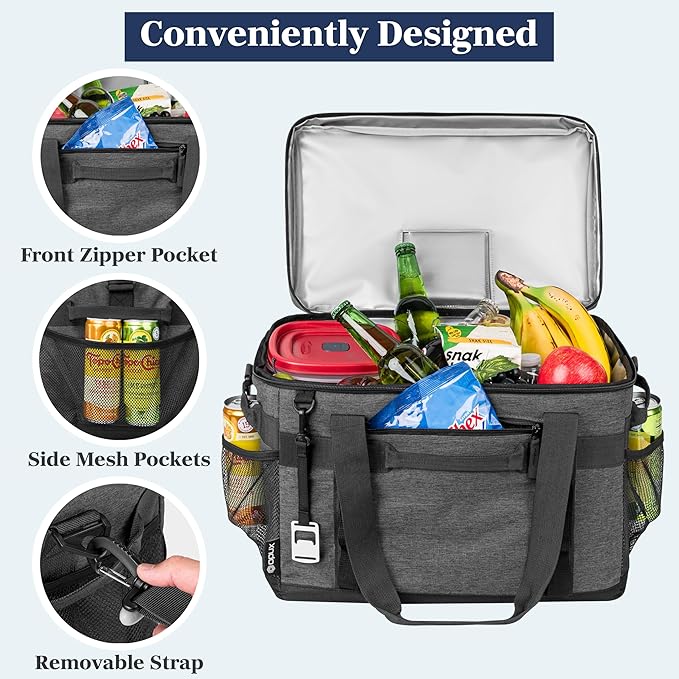 OPUX Cooler Bag, 48 Cans Insulated Soft Collapsible Portable Cooler, Soft Sided Leakproof Cooler for Beach Camping with Shoulder Strap, Ice Chest for Travel Road Trip Picnic, Charcoal Gray