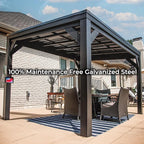 Backyard Discovery Stonebridge 12' x 9.5' Galvanized Steel Outdoor Gazebo Pavilion with Hardtop Slope Roof, Snow Load Support, Wind Resistance, PowerPort, Shade for Garden, Patio, Deck, Entertaining