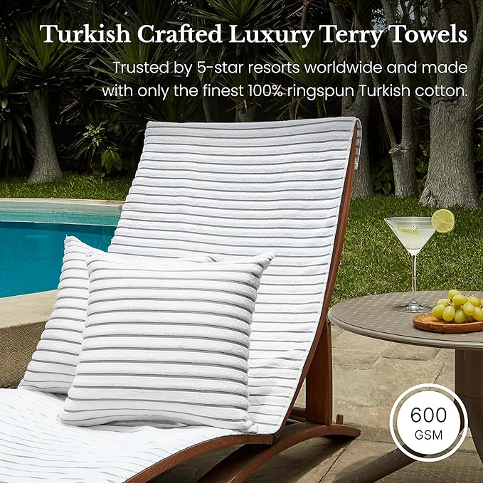Black & White Brands Brazilian Beach/Pool/Bath Towel - Ultimate Absorbent Luxury XL 36x70 100% Cotton Wave (2 Towels, Charcoal Gray Poly Pinstripe)