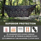 Onewind 12×10 ft Camo Camping Tarp, Billow Tarp Shelter Lightweight Waterproof Hammock Rainfly for Stealth Camping Army Military Bushcraft, Easy to Setup with Tent Pegs and Guyline, Camouflage