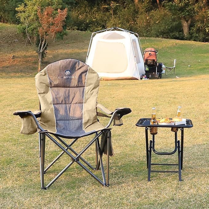 Folding Camping Chair:Oversized Portable Lawn Chairs for Adults,Outdoor Heavy Duty Padded Seats,Support 350 LBS,for Camp,Travel & Picnic