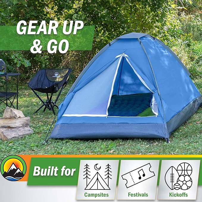 2 Person Camping Tent with Rain Fly and Carrying Bag – Lightweight Outdoor Pop Up Tents for Camping Essentials, Music Festivals, Backpacking, Hiking, or Beach Shelter by Wakeman Outdoors