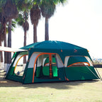 KTT Large Family Cabin Tent 10-12 Person,14.1X10X6.58ft,2 Rooms,3 Storage Pockets,2 Bay-Windows 3 Doors and 3 Windows with Mesh,Straight Wall,Waterproof,Double Layer,Big Tent for Outdoor,Camping