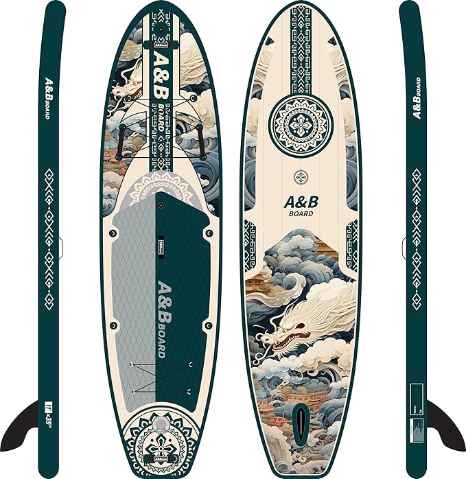 ABBOARD Inflatable Stand Up Paddle Boards - Extra Wide Fishing Paddleboard,Cool Design,Ultra Stable Standup SUP,5 Handles,15 D-Rings, Camera Mount,10L Dry Bag,100L Backpack, Youth/Adults