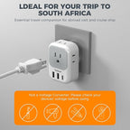 South Africa Plug Adapter 2 Pack, TESSAN Type M Power Adapter with 4 AC Outlets 3 USB Ports(1 USB C), Travel Adaptor US to Botswana Namibia Nepal Bhutan