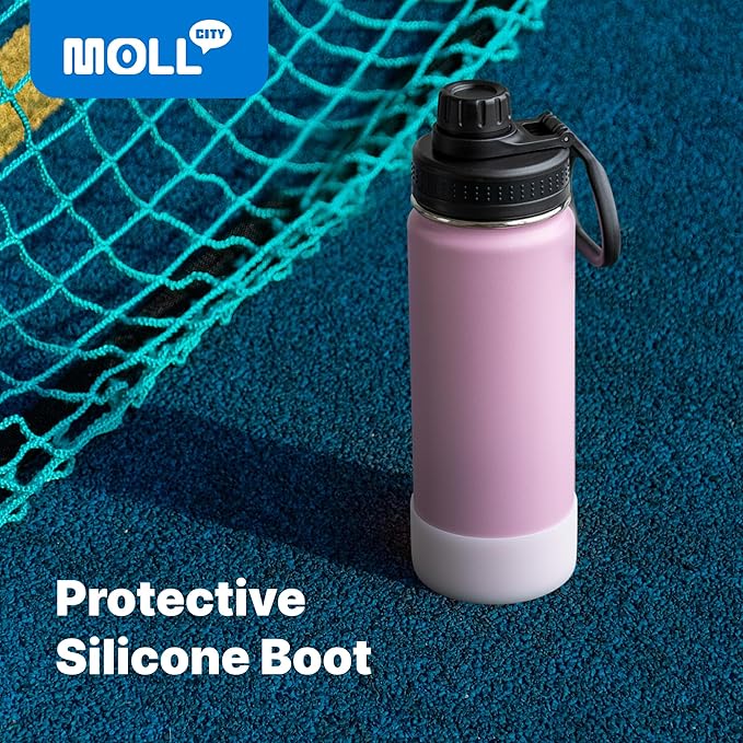 Kids Insulated Water Bottle-16 oz Stainless Steel Vacuum Wide Mouth Sports Flask with Silicone Boot-Reusable Metal Leak Proof Travel Water Bottle for Girls Boys, BPA-Free(Apple Green)