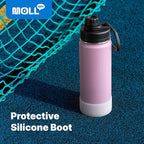 Kids Insulated Water Bottle-16 oz Stainless Steel Vacuum Wide Mouth Sports Flask with Silicone Boot-Reusable Metal Leak Proof Travel Water Bottle for Girls Boys, BPA-Free(Apple Green)