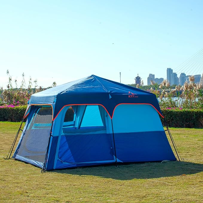 KTT Instant Tent 6 Person(C),Large Family Cabin Tents,Automatic Tent Build Quickly in 60S,2 Rooms,2 Top Windows,3 Doors and 3 Windows with Mesh,Waterproof,Big Tents for Outdoor,Picnic,Camping