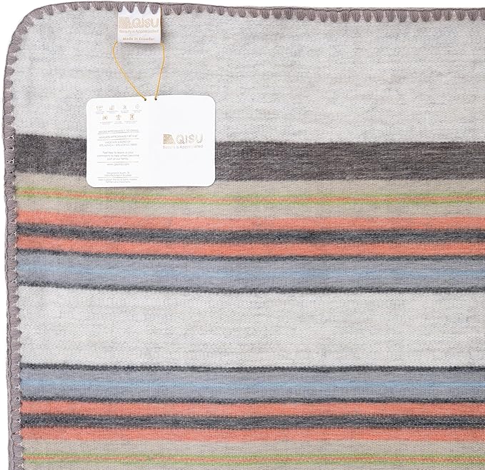 QISU Alpaca Wool Blanket Throw | Large, Beautiful, Warm, Variegated | 85 x 65 inches | Ultra-Soft, Hypoallergenic and Breathable | Non-Itchy or Scratchy Fabric (Relaxing Tans)