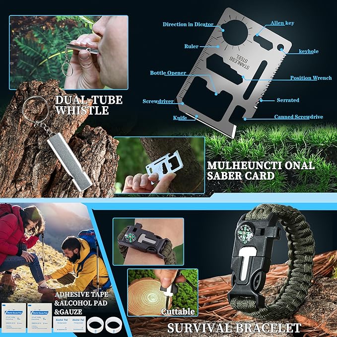 Survival Kits 37 in 1, Gifts for Men Dad Husband Valentine's Day, Emergency Survival Gear and Equipment, Camping Hiking Outdoor Adventure Cool Gadgets, Stocking Stuffers