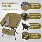 MARCHWAY Lightweight Folding Camping Chair, Portable Foldable Compact for Outdoor Camp, Travel, Beach, Picnic, Festival, Hiking, Backpacking, Supports 330Lbs (Khaki)