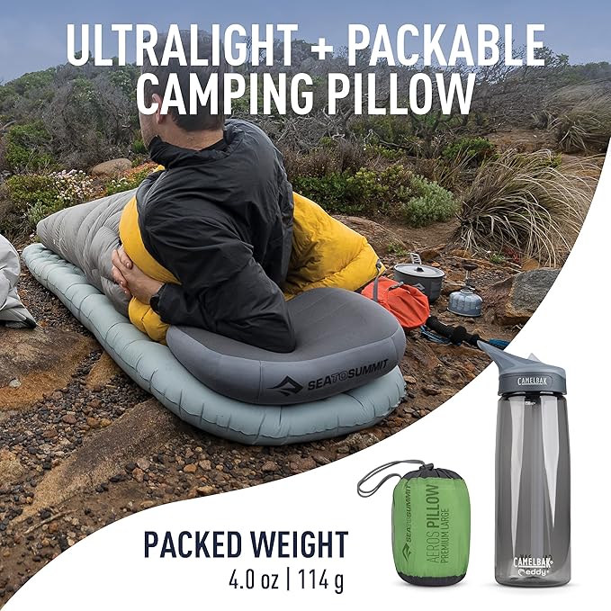 Sea to Summit Aeros Premium Inflatable Travel Pillow, Large (16.5 x 11), Lime