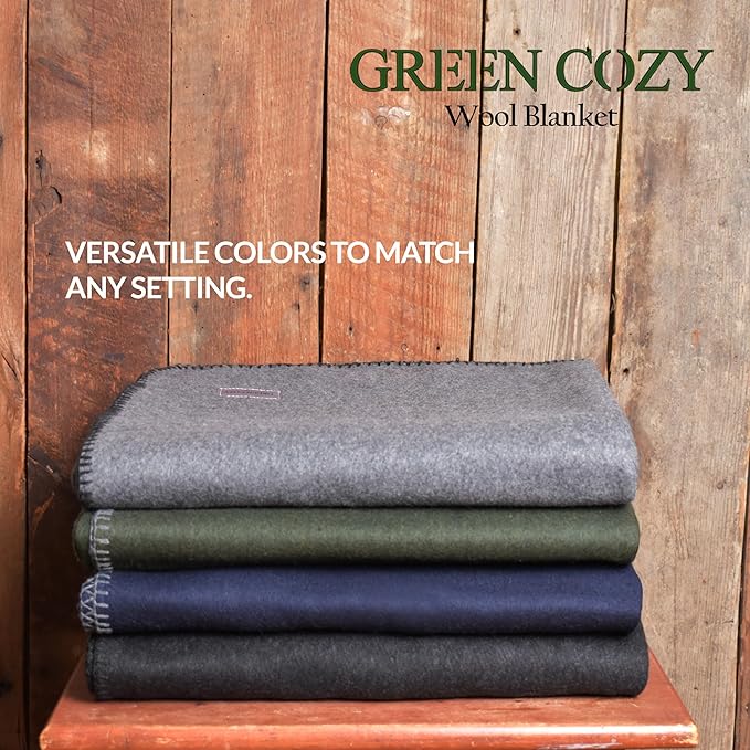 Military Style Wool Blanket – Cushioned, Breathable, Durable, Warm & Washable – Double-Stitched Border–Great for Camping, Outdoor, First Aid, Travel, Car–Fire-Resistant – 64"x90" 4.5 lb (Navy Blue)