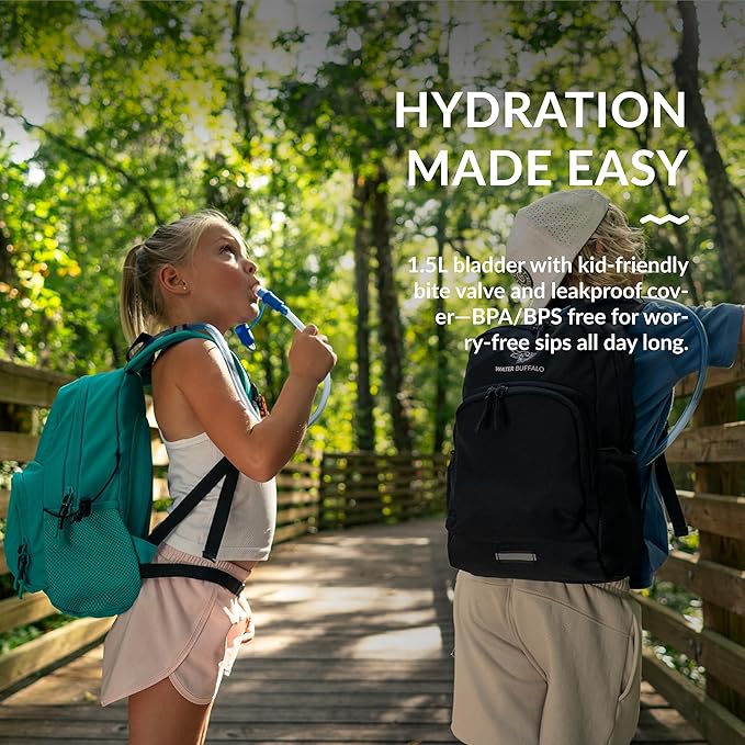 Water Buffalo Mini Sherpa Kids Hiking Backpack – 18L Kids Hydration Backpack with 1.5L Bladder, Adjustable Fit, Smart Storage and Reflective Safety Details