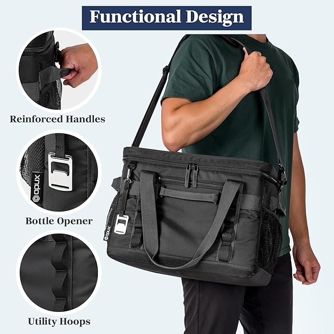 OPUX Cooler Bag, 48 Cans Insulated Soft Collapsible Portable Cooler, Soft Sided Leakproof Cooler for Beach Camping with Shoulder Strap, Ice Chest for Travel Road Trip Picnic, Black