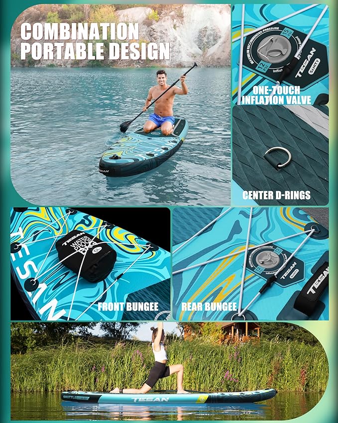 11'6x35'' Extra Wide Inflatable Paddle Board,All-Round Ultra Stable Stand Up Paddleboards with Plus Kits for 450lb/3 People/Family,Dual Bungees, Camera Mount, 100L Backpack, Dual-Action Pump