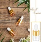 100 Pcs Mini Glass Oil Dropper Bottle Bulk, Clear Essential Small Empty Bottles Sample Containers Perfume Liquid Vials with Cap for Traveling (1 ml,Gold)