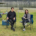 EVER ADVANCED Camping Directors' Chair with Side Table, Portable Folding Chair with Compact Size, Heavy Duty Lawn Chair with Pocket for Camping, Lawn, Sports and Fishing, 400lbs, Blue 2 Pack