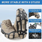 Crampons Ice Cleats for Shoes and Boots Traction Snow Cleats with 9 Studs Snow Cleats Chains Non Slip Rubber Crampons for Hiking Boots Men Women Ice Snow Winter Walking Climbing Fishing