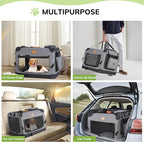 Morpilot 32-inch Portable Collapsible Dog Crate: Travel Dog Crate Soft-Sided for Medium Large Dogs up to 70lbs, with Foldable Bowl, Shoulder Strap & Storage Pockets, Grey