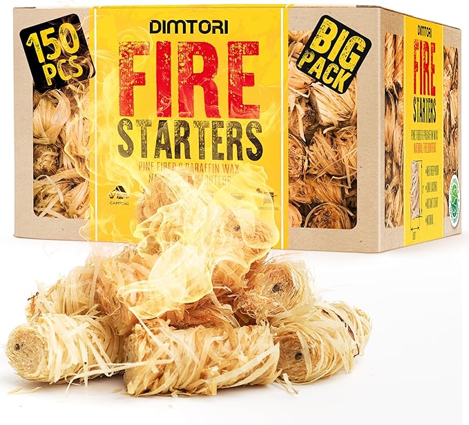 150 pcs Fire Starter for Indoor and Outdoor Use - Natural, Eco-Friendly Firelighter for Grills, Smokers, Fire Pits, Wood Stoves - Waterproof, All-Weather Charcoal Starter, Fire Starters for Campfires