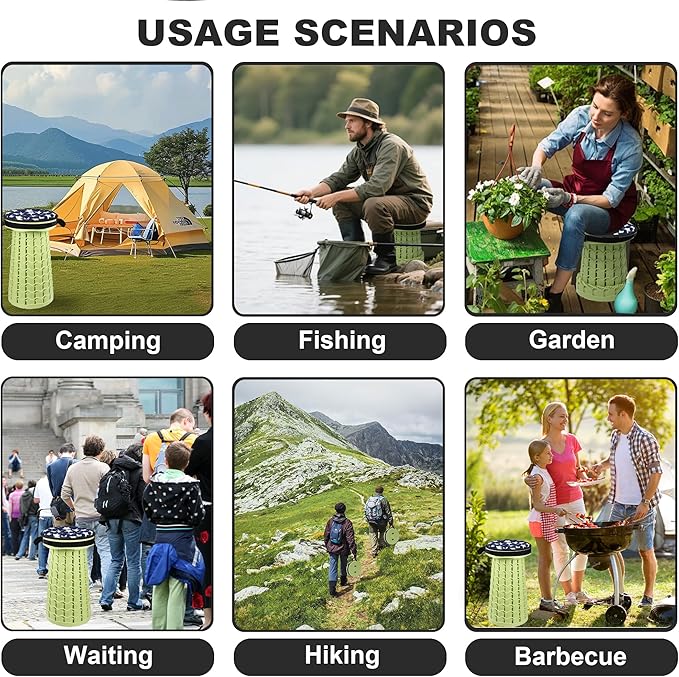 ALEVMOOM Upgraded Collapsible Stool with Thickened Cushion 18.1",600Lbs Max Weight Wider & Taller Pop Up Stool, Heavy Duty Portable Retractable Folding Chair or Travel Foot Rest for Camping & Outdoors