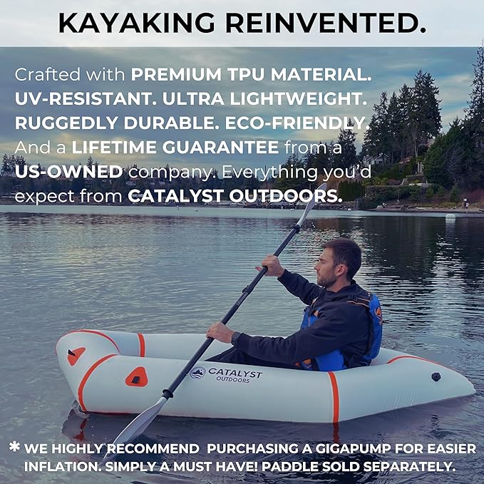 Ultra-Lightweight Inflatable Kayak for Adults & Kids - 1 Person Packraft, Durable TPU, Compact, Rapid Inflate, Ideal for Fishing & Adventure