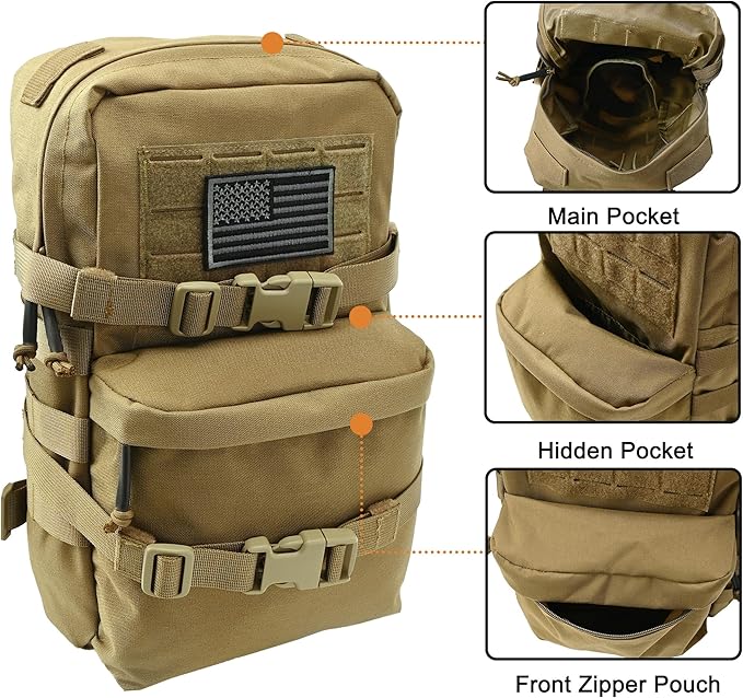 Tactical Mini Molle Hydration Pack,Molle Hydration Carrier with US Flag Water Resistant,Hydropack for Tactical Vest Backpack