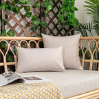 Kevin Textile Pack of 2 Outdoor Waterproof Throw Pillow Covers Decorative Square Outdoor Checkered Pillows Cushion Case Patio Pillows for Couch 12x20 inches 30x50 cm Light Beige