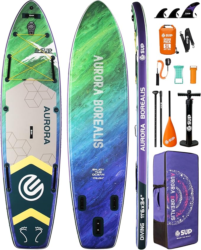 ESUP 11’6 ×34" Wide Inflatable Paddle Board with Premium SUP Paddleboard Accessories, Extra Stable Stand Up Paddle Boards for Adults/425lb/Family/Yoga/Beginner, with Shoulder Strap,Dual-Action Pump