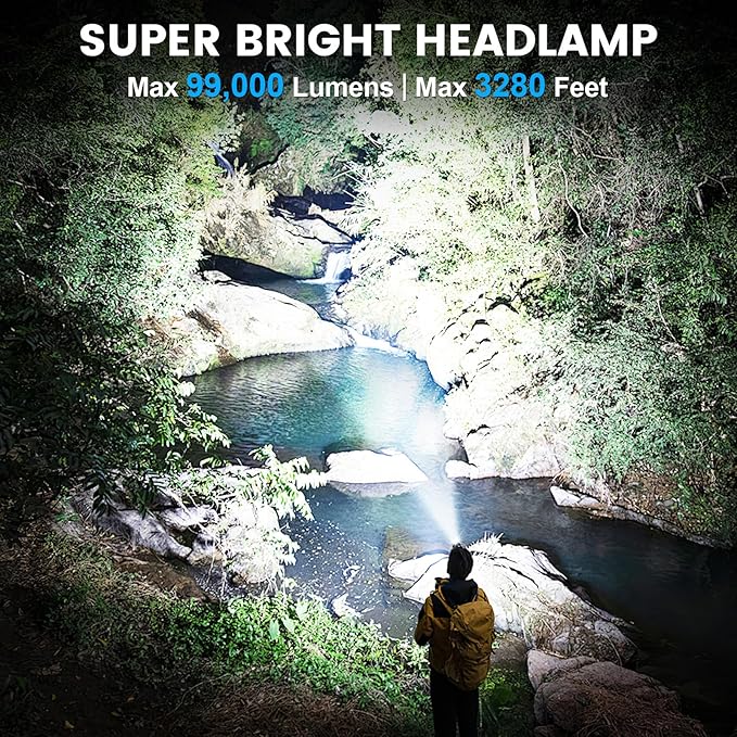 Headlamp Rechargeable 99,000LM Super Bright, 2pack LED Head Lamp with 3 Modes, 90°Adjustable Head Lights for Forehead, IPX6 Waterproof HeadLamps for Camping Hiking