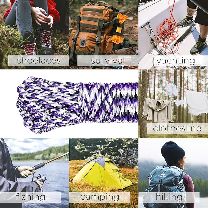 TECEUM 5/32" Paracord Rope 1000 – 1000ft / 200ft / 100ft / 50ft – Tactical Parachute Cord 4mm – 45+ Colors – Nylon String for Survival & Camping Gear – Stripe Cord for Survival – Utility Rope