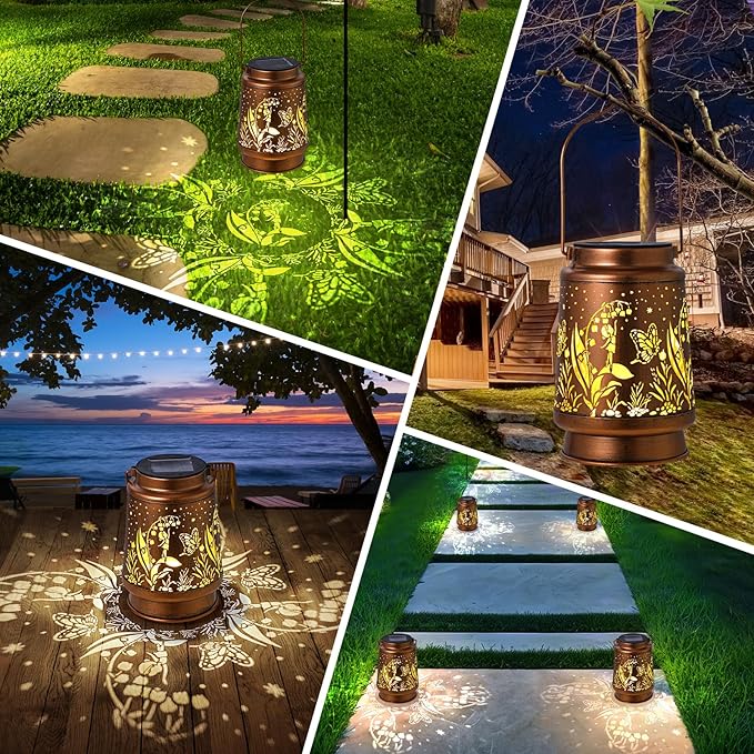 Solar Lanterns Outdoor Waterproof Butterfly Fairy Garden Decorations Gifts for Women Gifts for Mom Grandma Birthday Gifts Hanging Solar Lanterns Outdoor for Garden Decoration, Patio, Lawn, Passageway